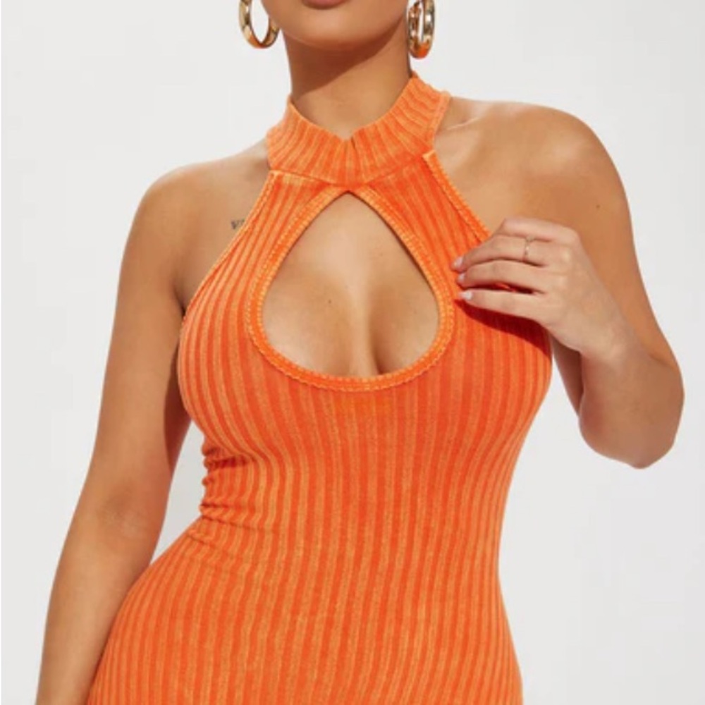 2 for $25! Orange Ribbed Halter Dress